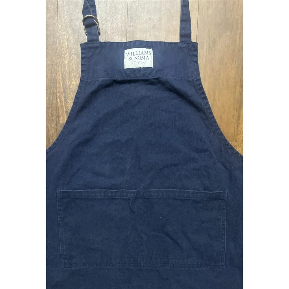 William Sonoma Navy Blue Bib Apron 100% Cotton Made In USA With Pockets